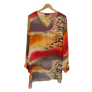 RILEY RAE Sheer Snake Print Asymmetrical Hem Top Sz XL